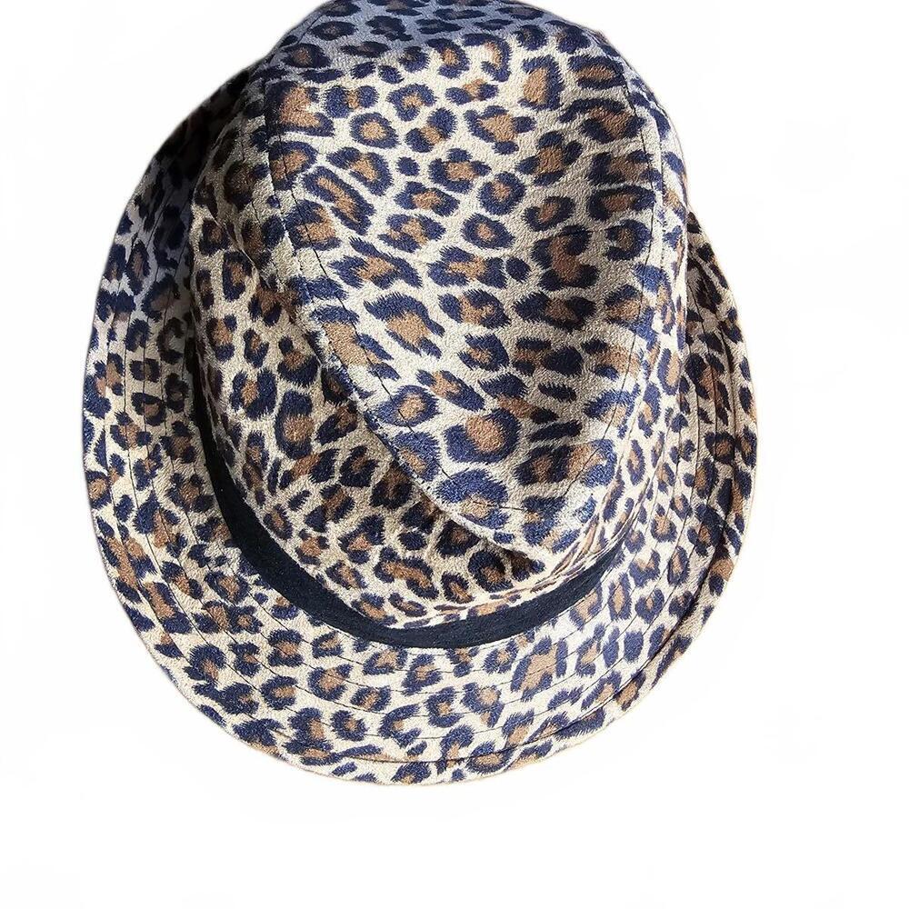 Kathy Van Zeeland Leopard Print Fedora Hat with Black Band